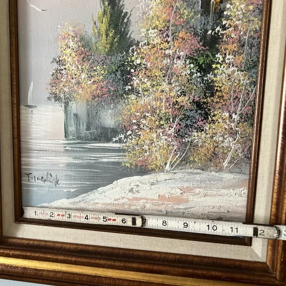 Vtg Oceanside Villa Pastel Floral Oil Painting On Canvas Signed Wood Frame - Picture 6 of 8